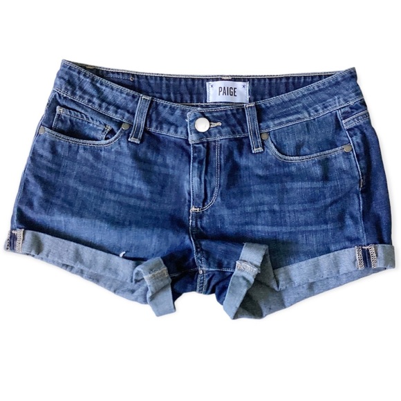 PAIGE Jimmy Jimmy Shorts Woman’s Size 25 Blue Cuffed Hem Sold Out on Revolve - Picture 2 of 13